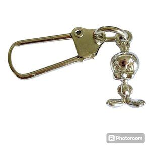 Vintage Tweety Bird Zipper Pull Purse Charm Silver Tone Warner Bros Looney Tunes